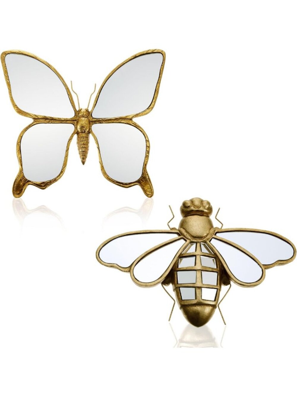 Vintage Gold Bee & Butterfly Mirror Wall Decor - 2 Pcs Insect Art for Home